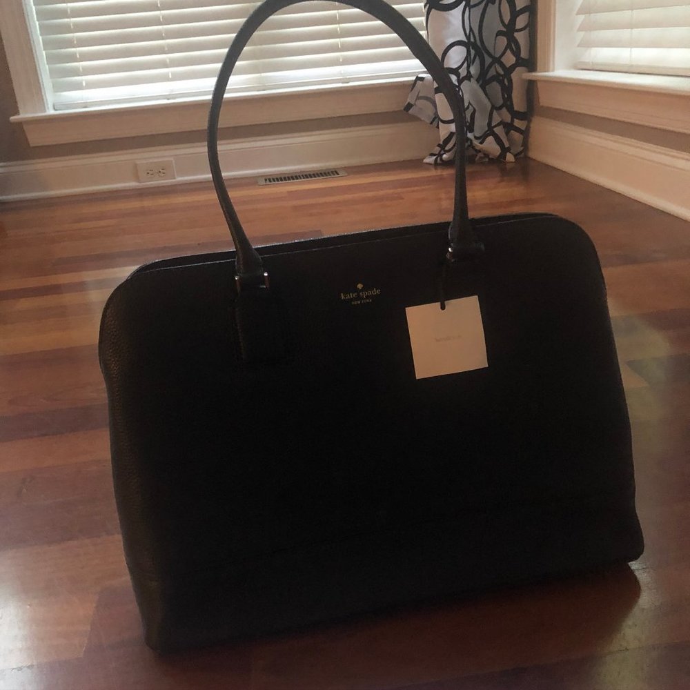 Kate Spade Black Leather Tote with Floral Inside